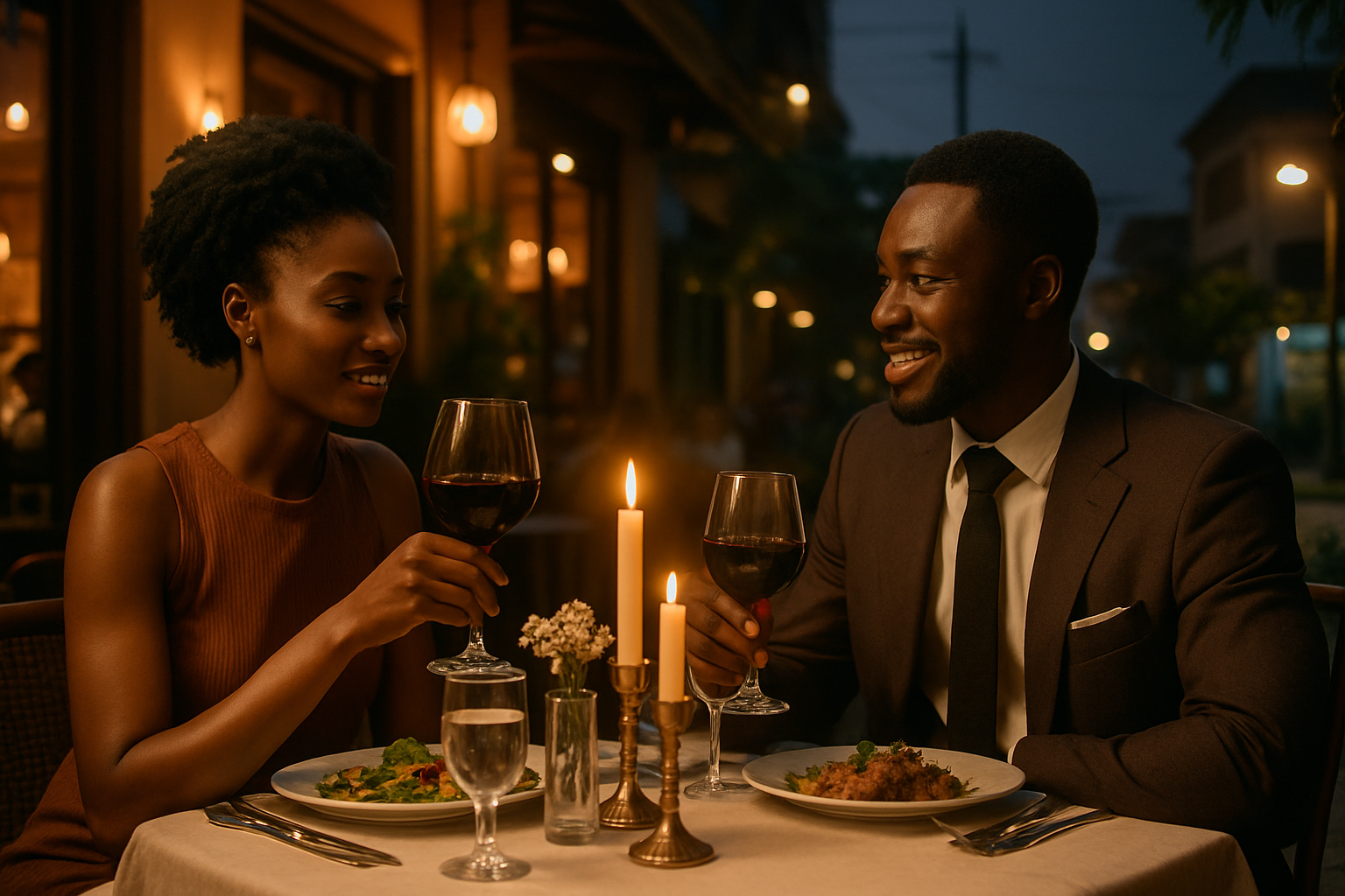 Two adults enjoying a stylish Accra date-night dinner