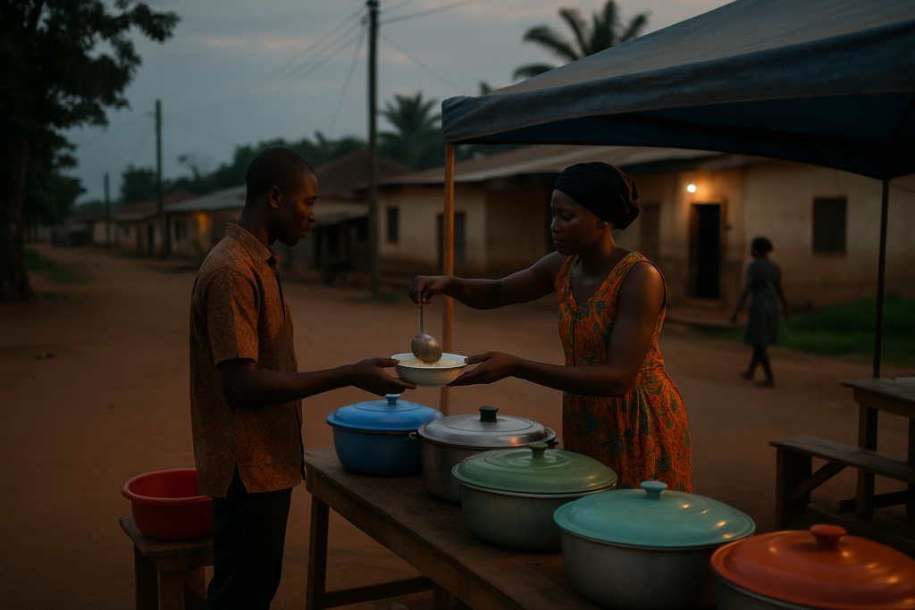 An evening food seller preparing a local meal near Acherensua