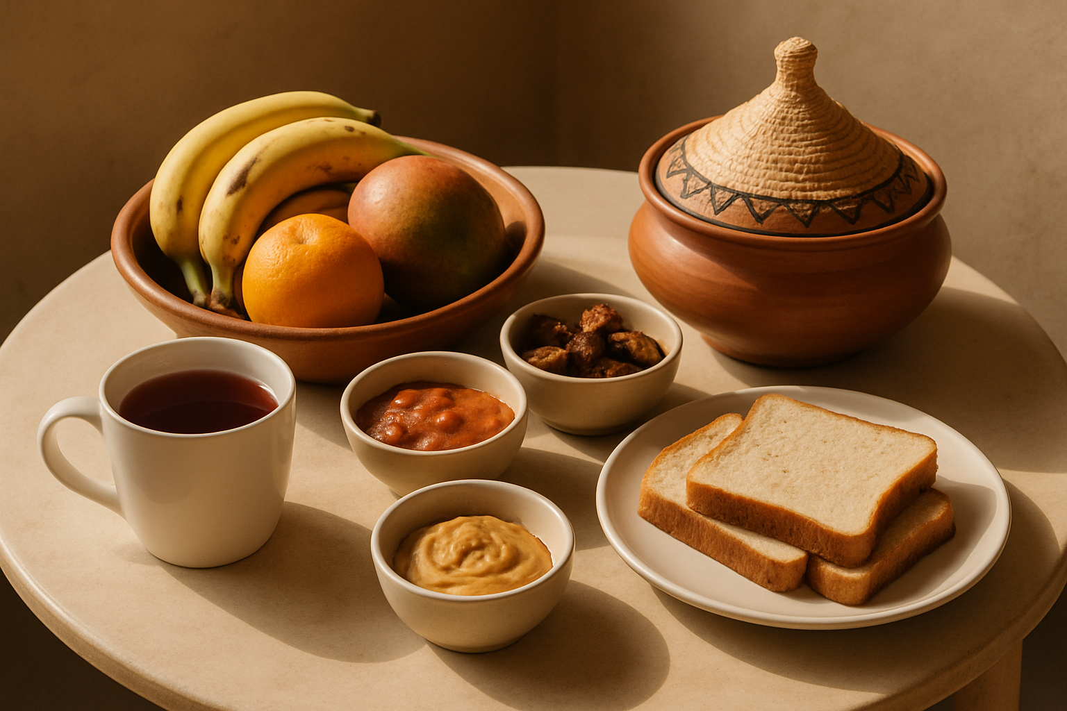 Flexible breakfast and snack spread prepared for a relaxed weekend in Adeiso