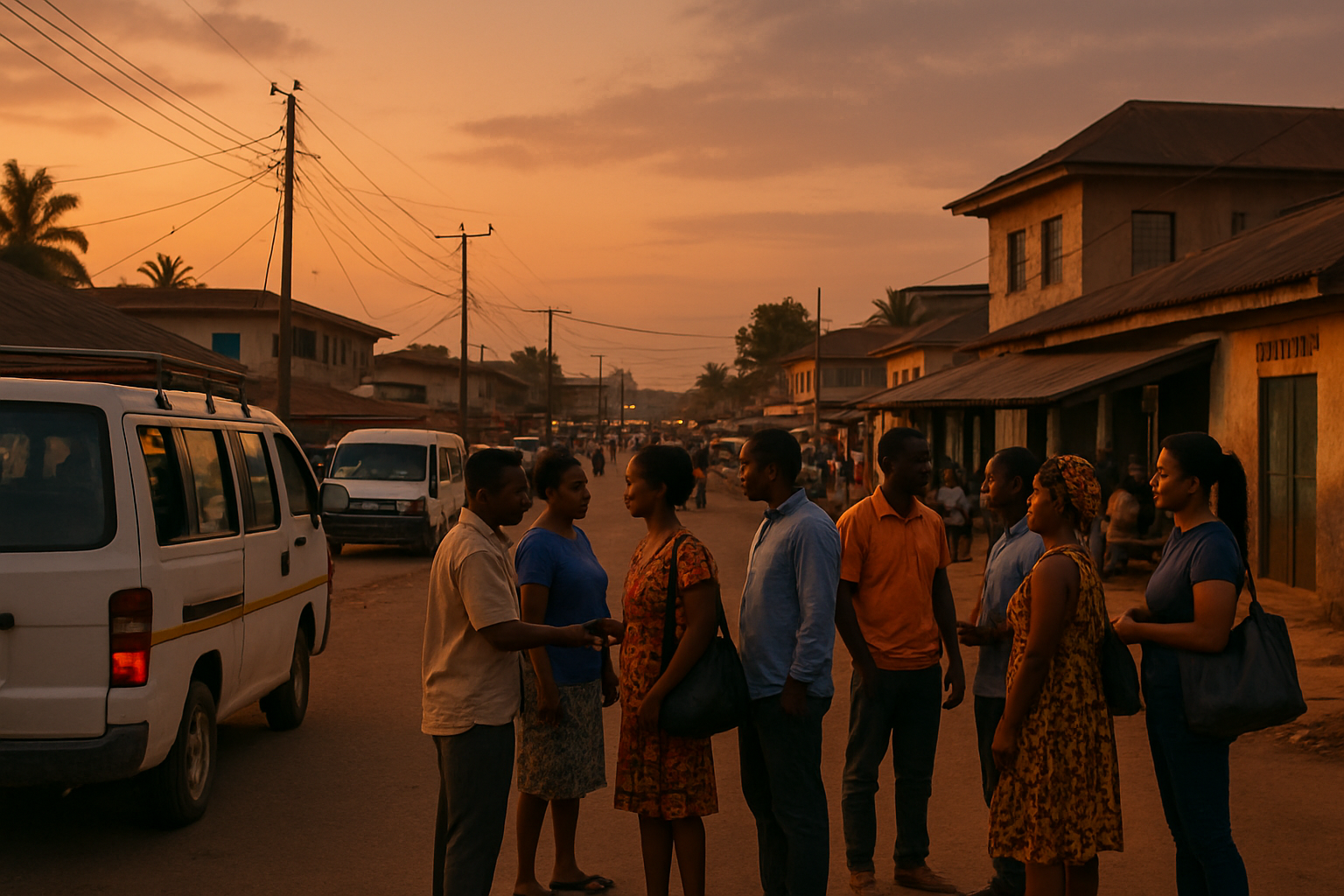 Busy evening meeting area in Akwatia, Eastern Region