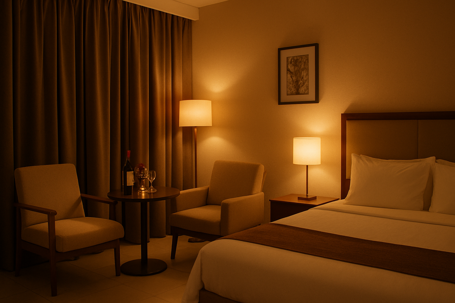A neatly prepared hotel room for a private romantic evening in Amasaman