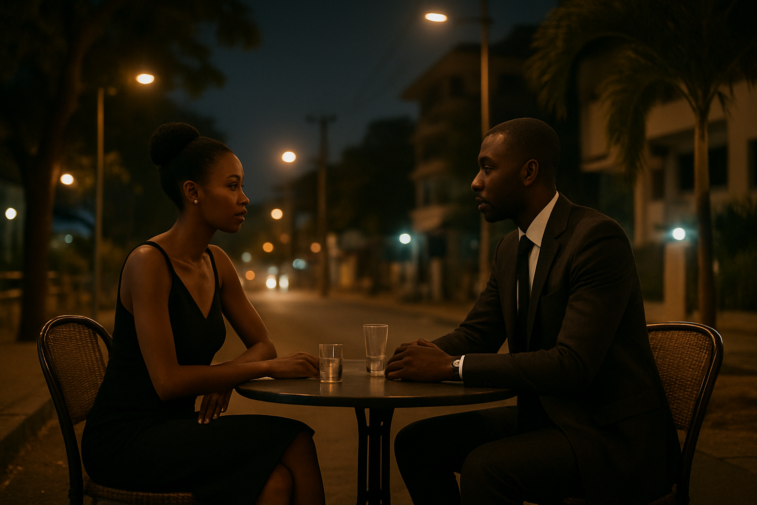 Two adults discussing evening plans discreetly in Cantonments, Accra