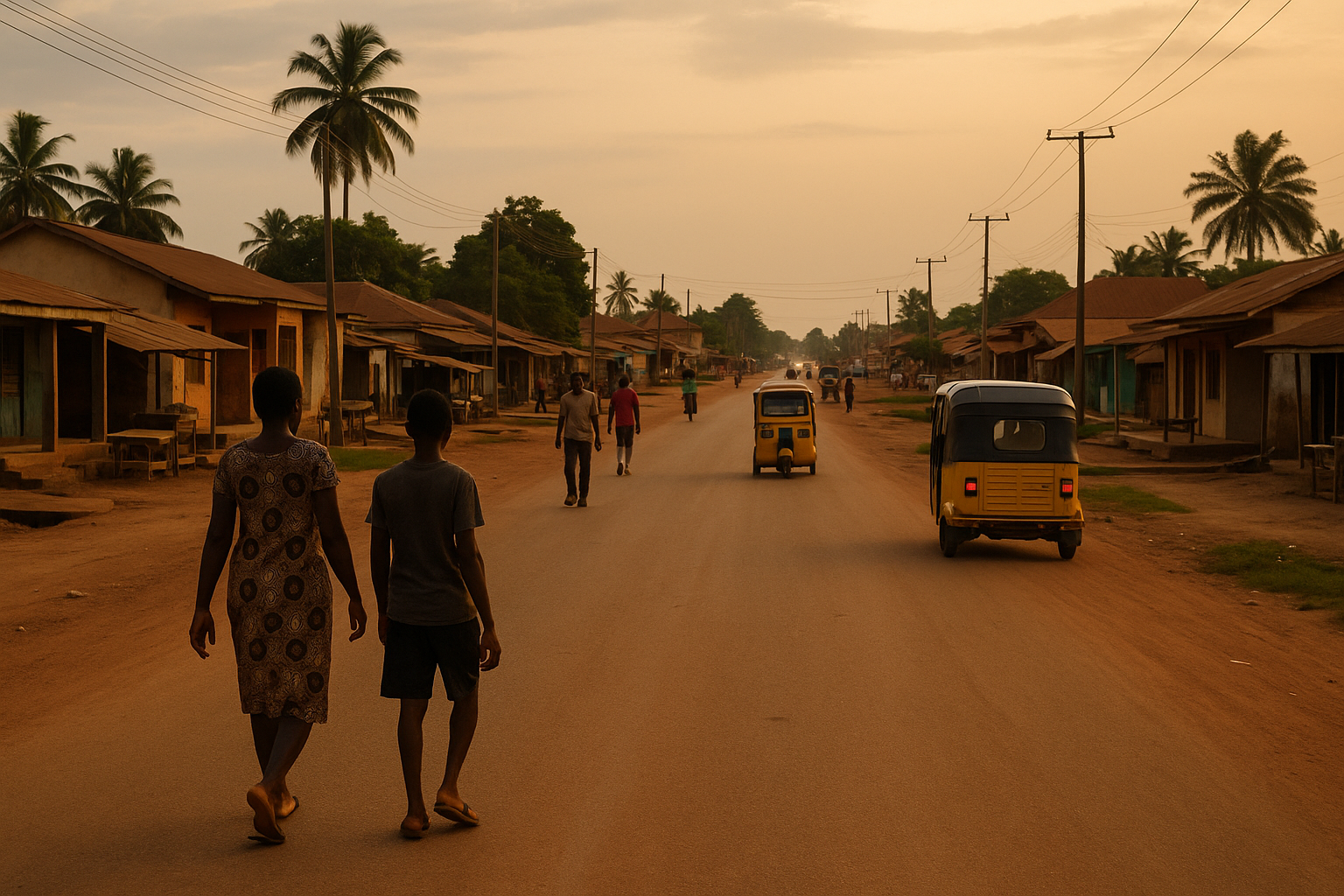 Early evening street scene in Goaso in Ghana's Ahafo Region