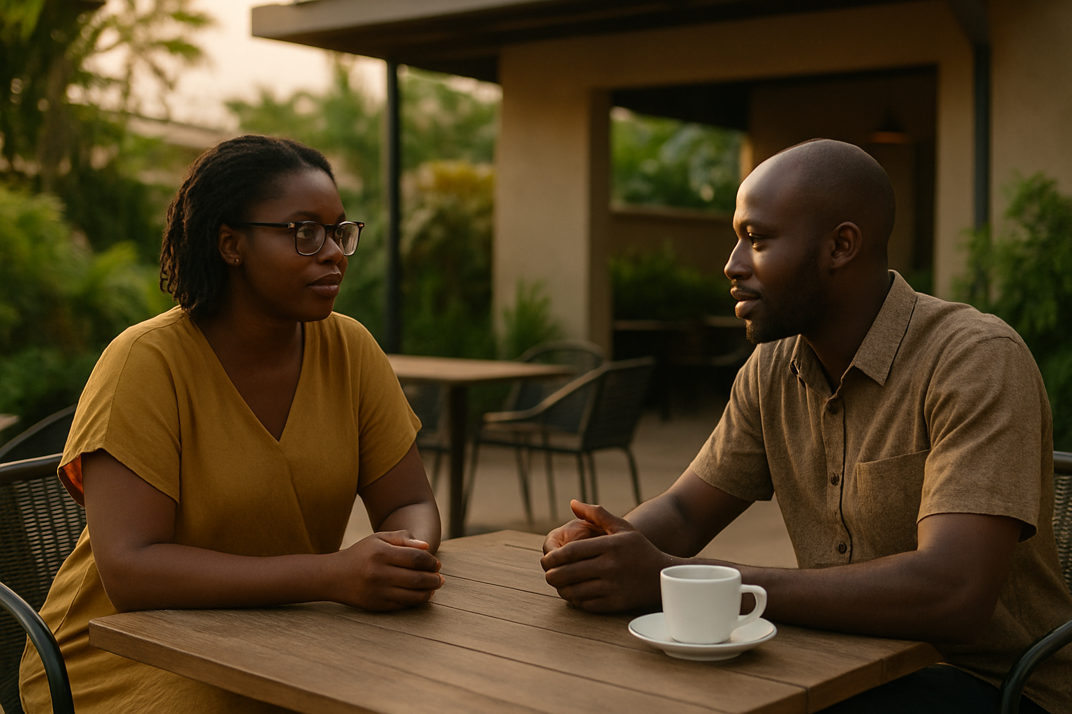 Two adults having a respectful conversation during a date in Koforidua