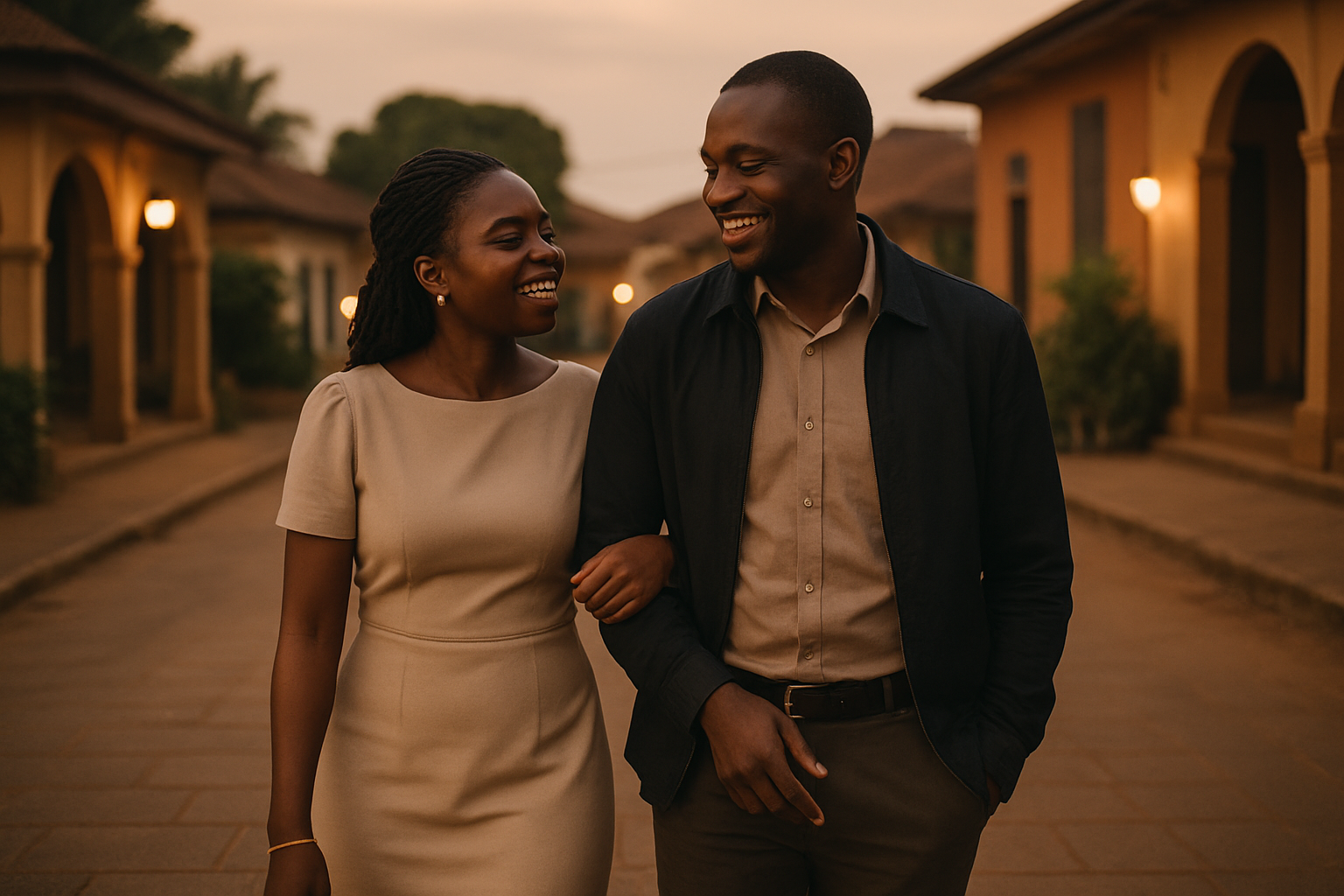Adult couple walking together during a romantic evening in Mampong