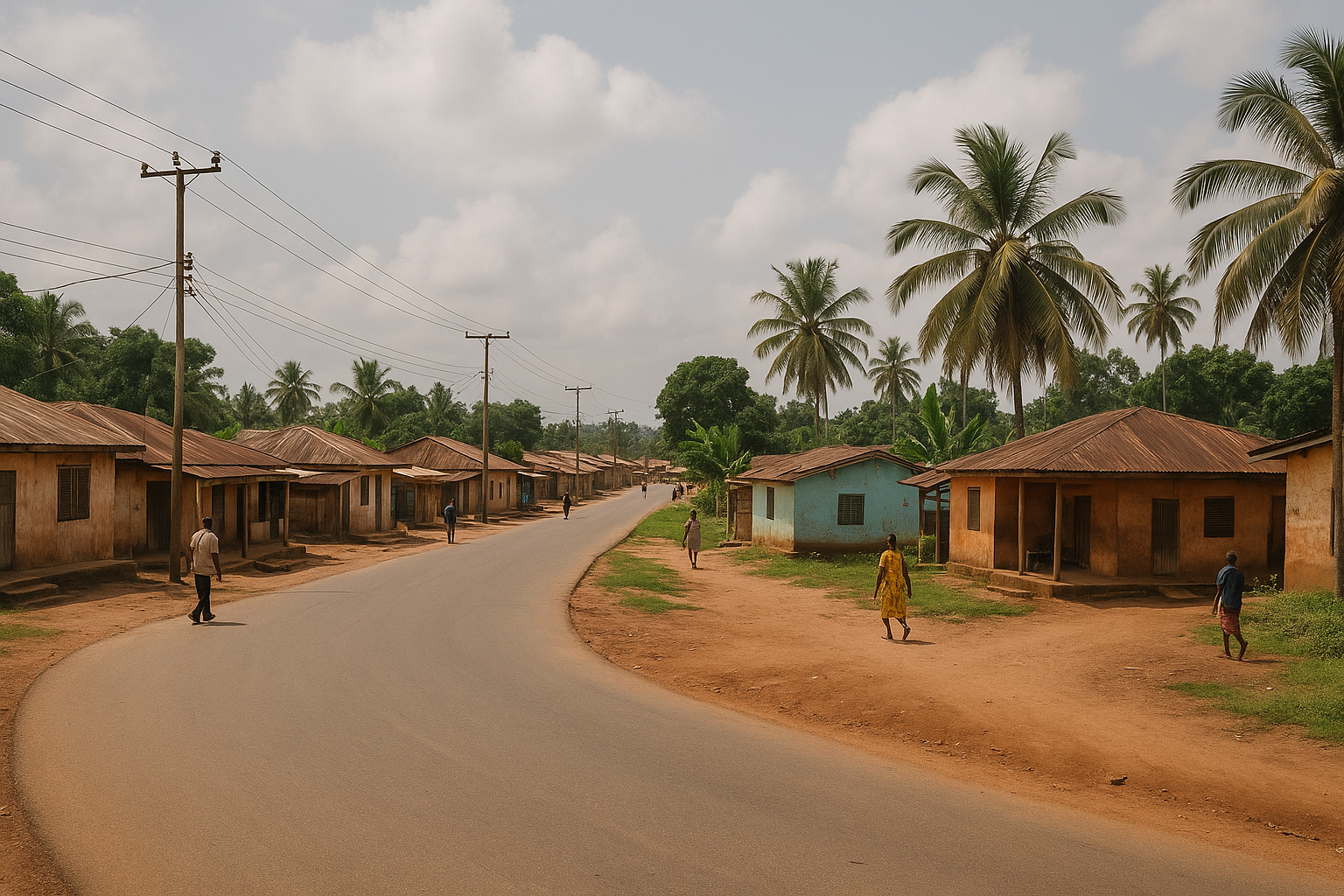Daytime roadside scene in Mim in Ghana’s Ahafo Region