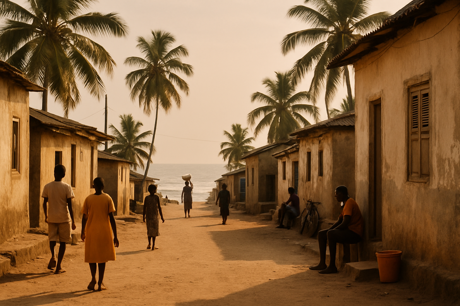Quiet coastal street scene in Moree, Central Region, Ghana