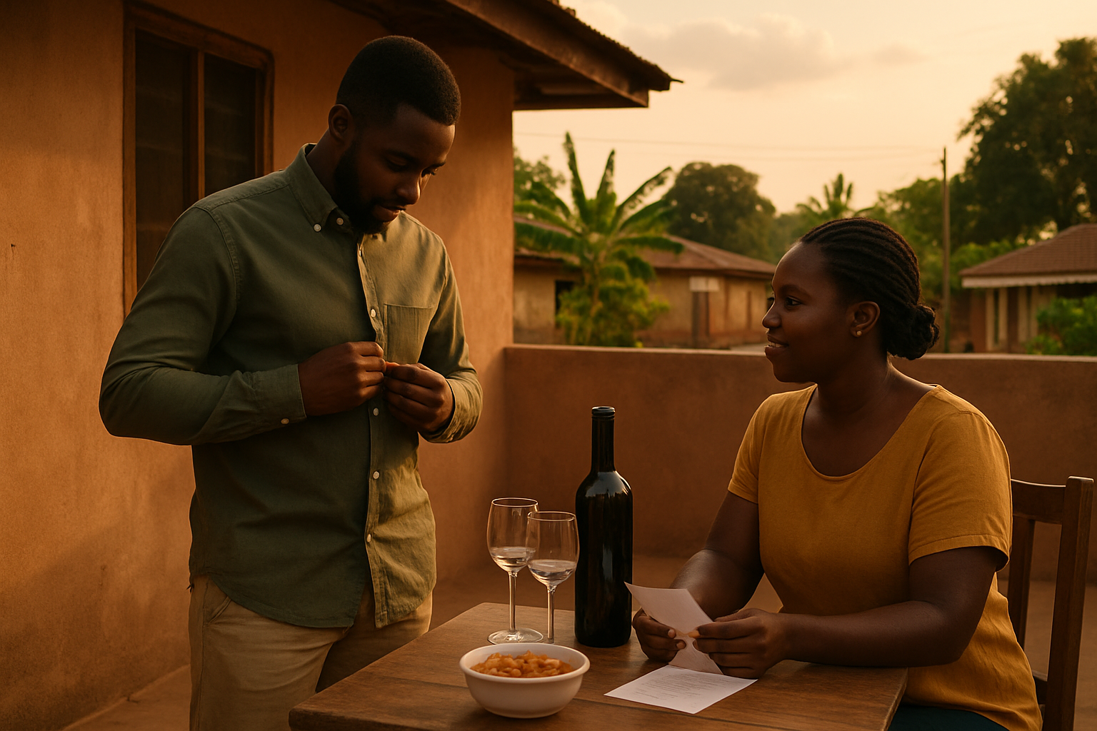 Adult couple preparing a thoughtful surprise date in Nsawkaw, Bono Region