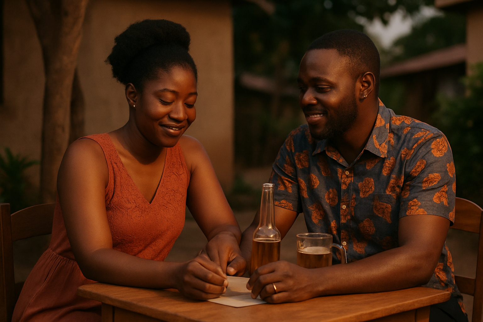 Adult couple sharing a thoughtful romantic evening in Prang, Bono East Region