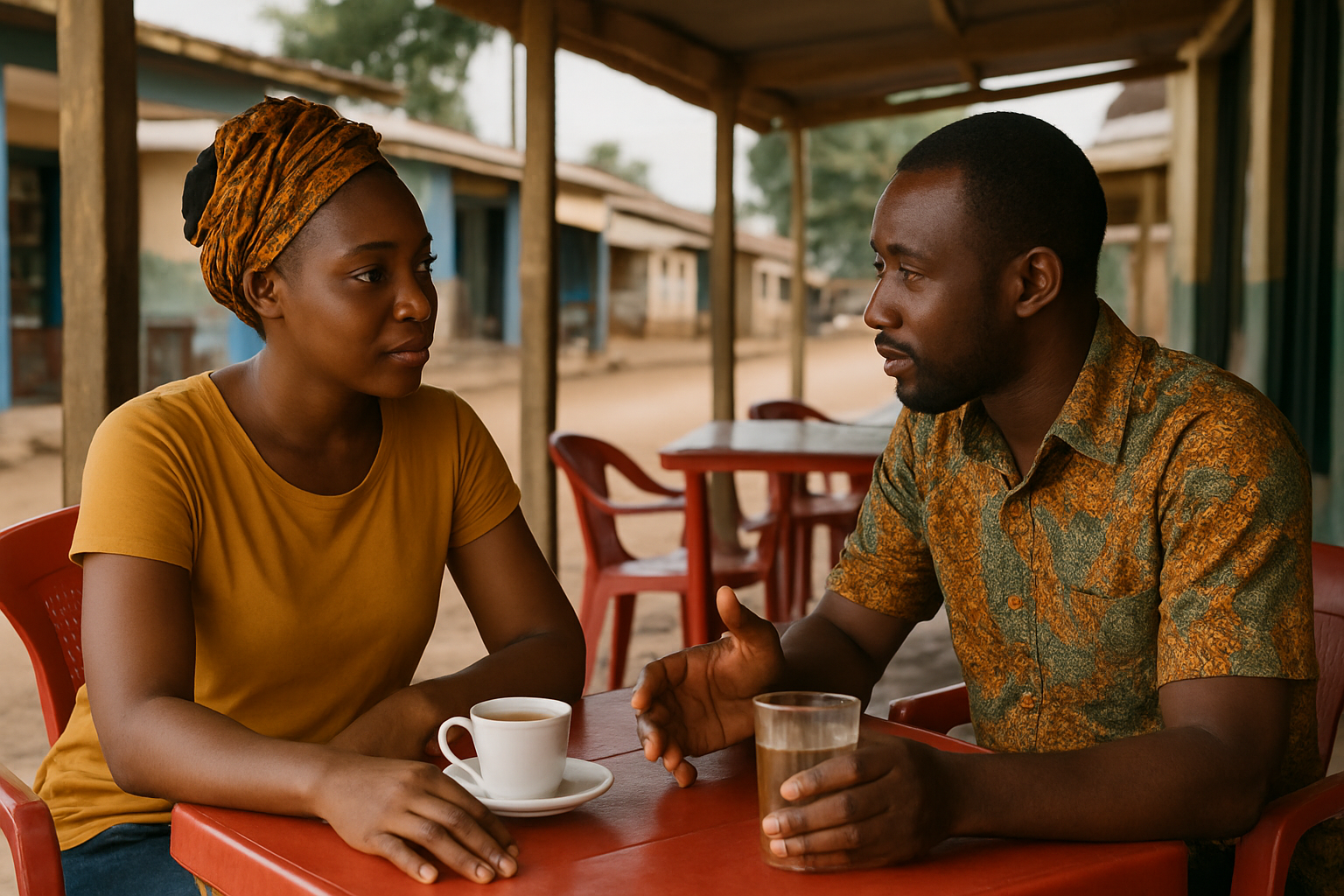 Two adults having a respectful dating conversation in Suhum