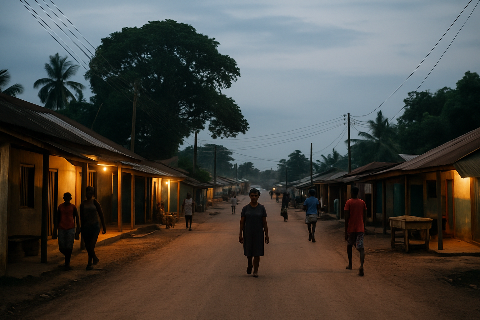 Twifo Praso roadside at early evening in Ghana's Central Region