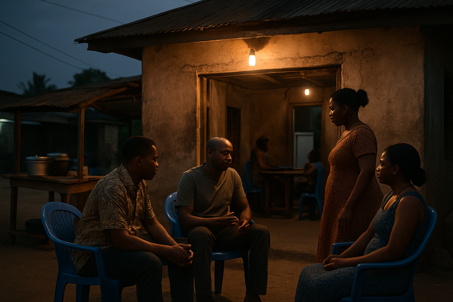 Adults discussing a change of evening plans in Wamfie, Bono Region
