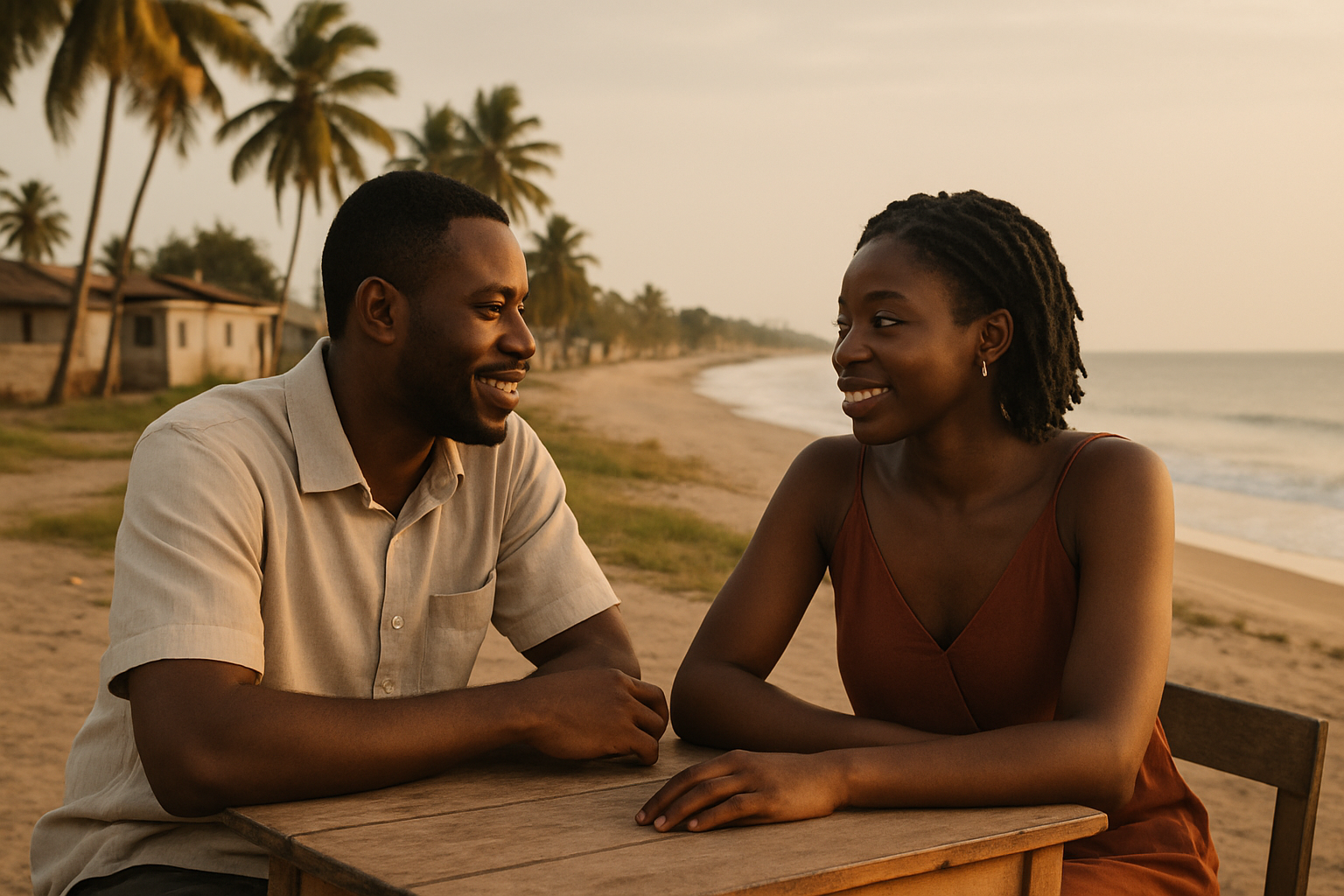 Adult couple enjoying a relaxed shared experience during an evening in Winneba