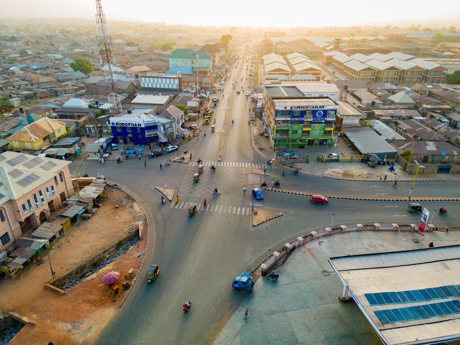 Quiet evening street in a small Upper East Region town at dusk