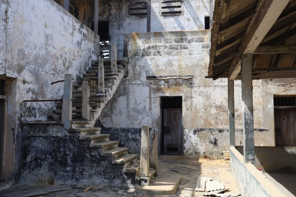 Traditional compound courtyard in northern Ghana in late afternoon light
