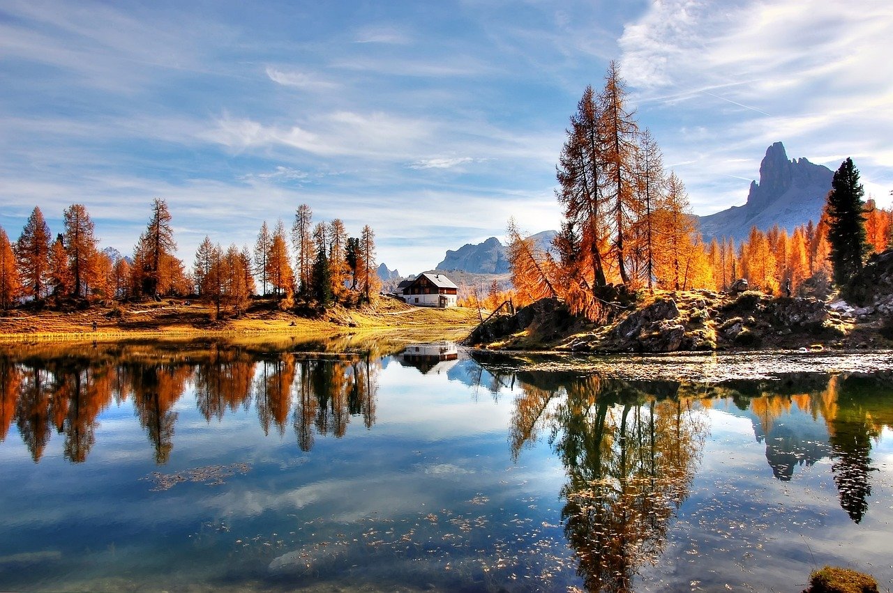 dolomites, mountains, italy, alps, nature, lake, landscape, alpine panorama, belluno, fall, lago federa, panorama, heaven, mo