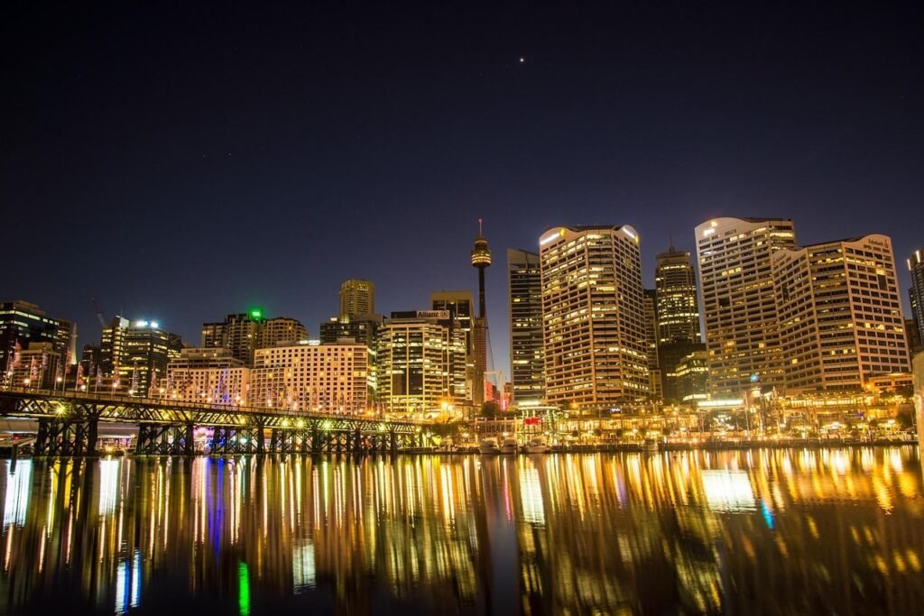 cityscape, illuminated, darling harbour, sydney, australia, city, skyline, buildings, high-rise, high-rise buildings, skyscra