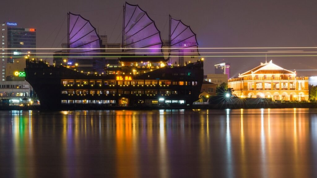 elisa floating restaurant, nature, cruise, saigon, river, night, vietnam, ho chi minh city, city, lights, buildings, urban, l