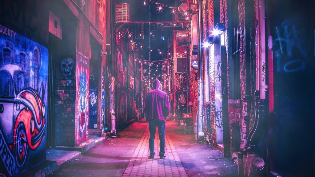 cyberpunk, neon, night, urban, street, city, japan, lights, building, glow, photography, travel, asia, fantasy, futuristic, l