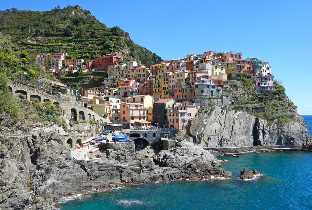 coast, sea, village, buildings, nature, houses, urban, coastline, seaside, ocean, bay, travel destination, cinque terre, ligu