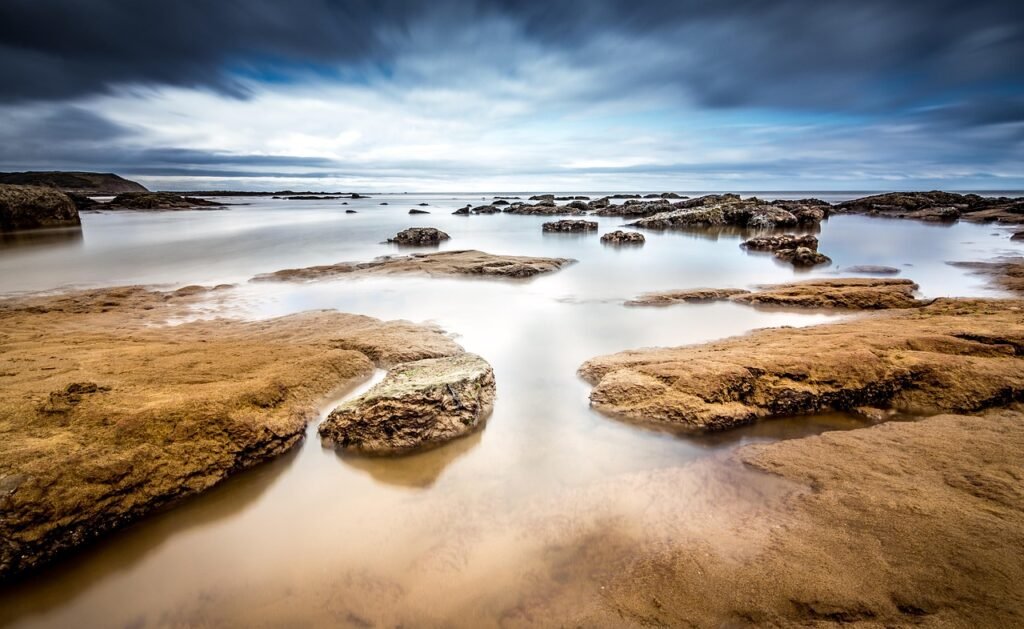 beach, rocks, sea, seascape, horizon, rock formations, rocky beach, rocky coast, low tide, landscape, water, nature, ocean, o