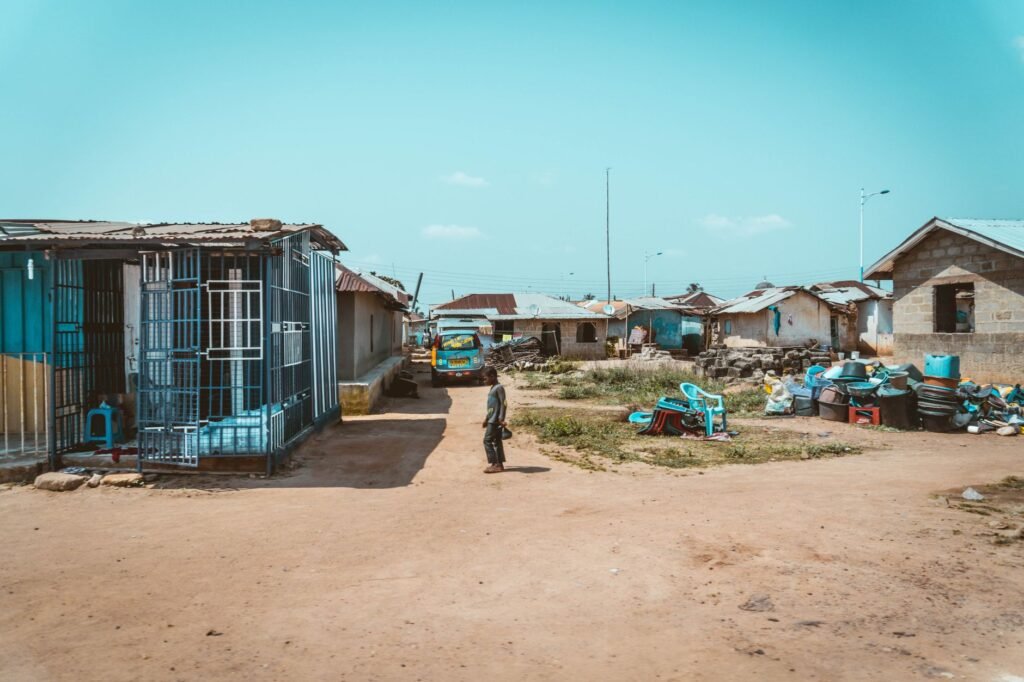 Quiet street in a small Ghanaian town in the afternoon