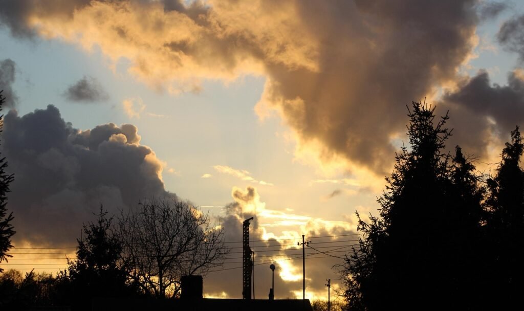 nature, view, landscape, west, east, sun, sky, clouds, the rays, trees, scenery