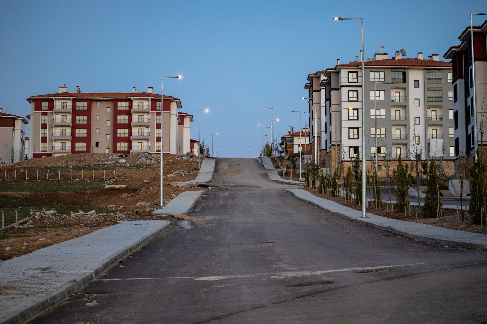 Quiet residential street in Ashaley Botwe at dusk