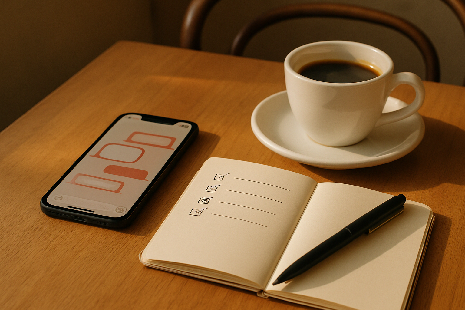 A private booking checklist and smartphone on a café table in Mamprobi