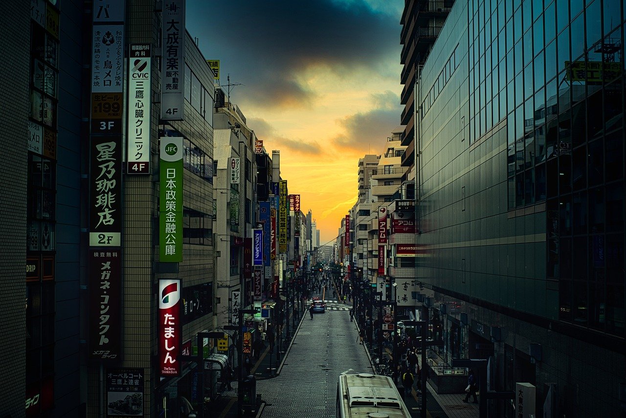 city, nature, urban, street, pedestrian, architecture, evening, sunset, tokyo, japan, asia