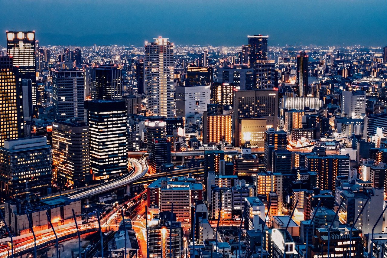 city, buildings, night, city lights, skyscrapers, skyline, cityscape, office buildings, infrastructures, business district, t