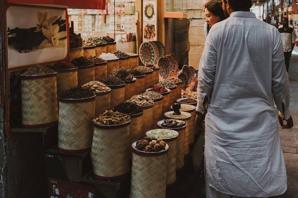 spice market, dubai souq, traditional market, spice stall, middle eastern spices, local shopping, dubai, souq shopping, herbs