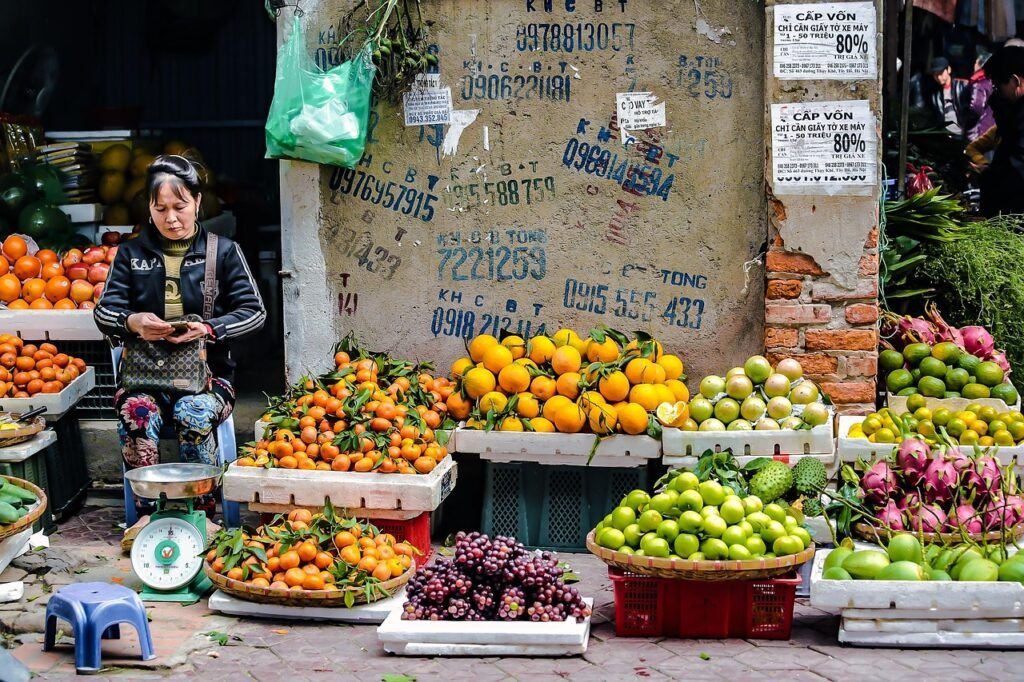 market, people, women, orange, apple, advertisement, wall, scale, hanoi, vietnam, hanoi, hanoi, hanoi, hanoi, hanoi, vietnam,