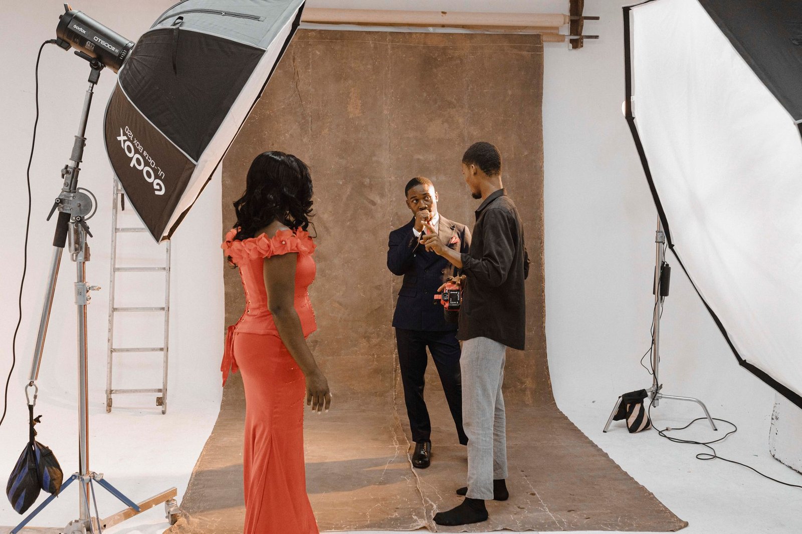 A behind-the-scenes look at a photo shoot in a professional studio in Accra, Ghana.