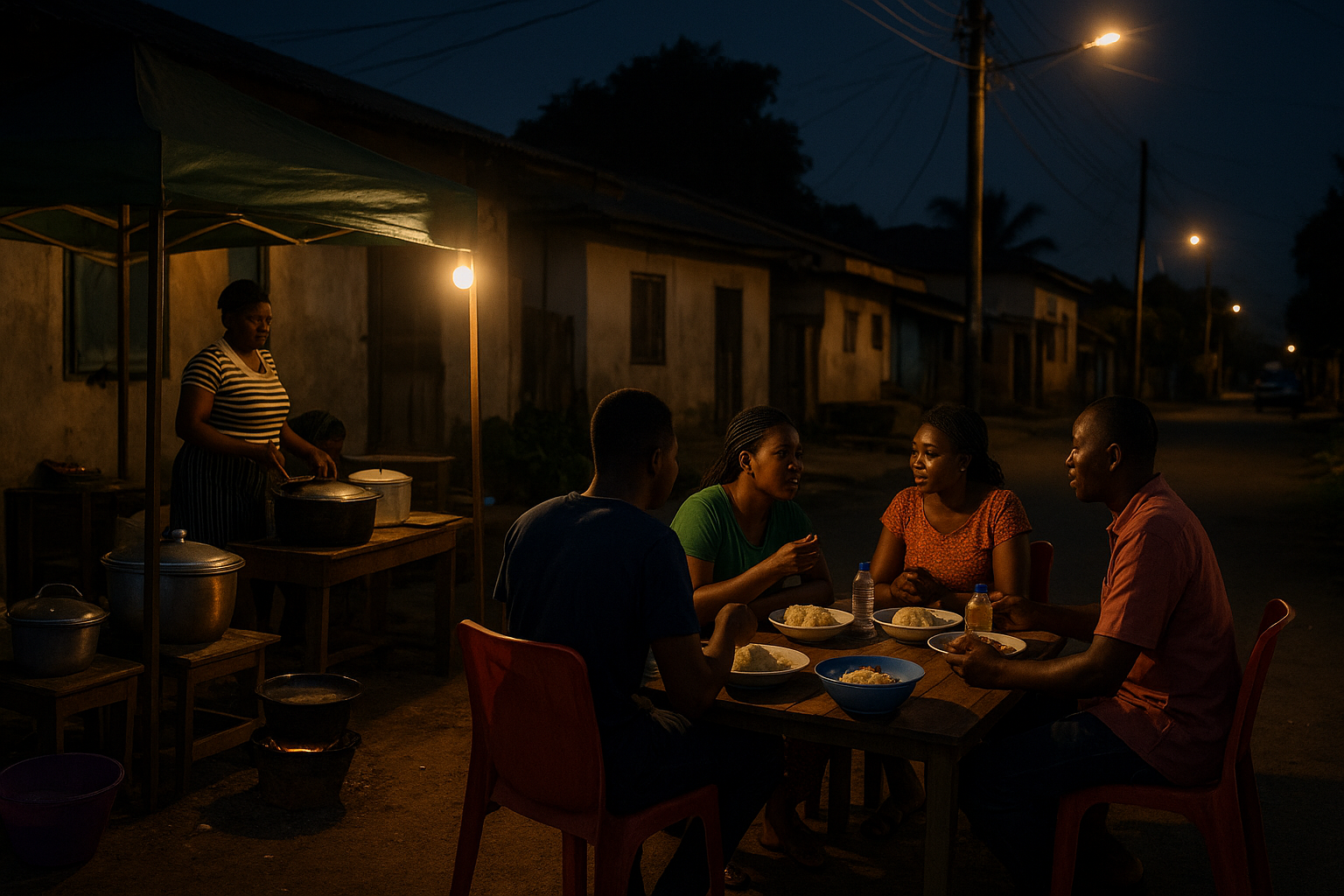 A relaxed evening food scene in Gbawe, Greater Accra