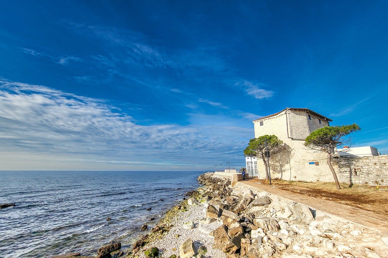 adriatic coast, mediterranean, stone house, coastal path, seafront, rocky shore, blue sky, coastal landscape, seaside, sea vi