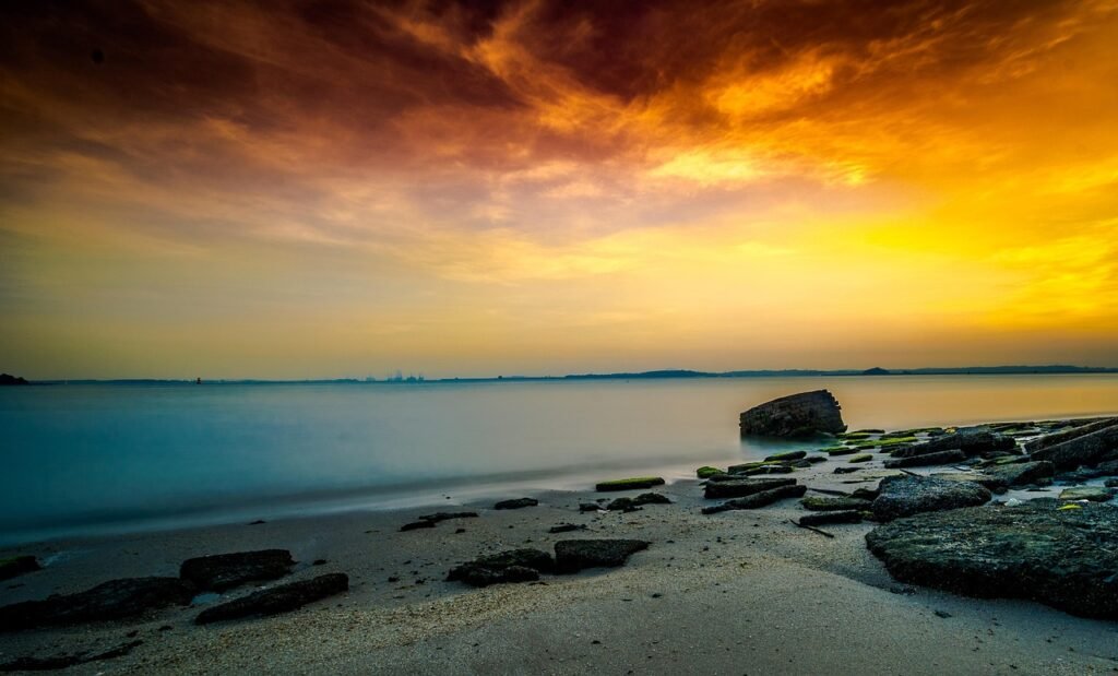 singapore, beach, sunrise, coastal, sky, sea, solar, beautifully, water, nature sea, the coast, cloud, port, nature, summer,
