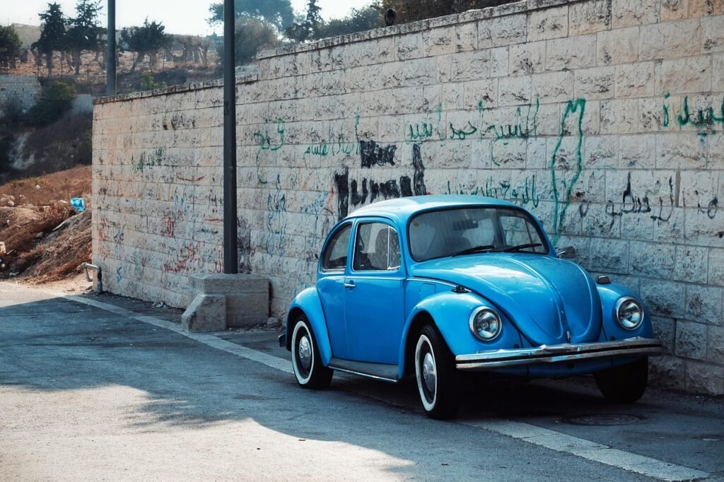 car, classic, beetle, bug car, blue, jerusalem, israel, street, life, car wallpapers, corner street, roadside, pavements, tra