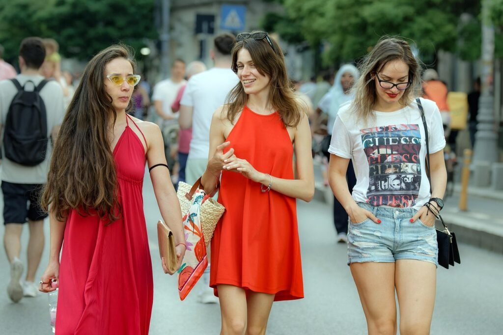 ladies, the street, casual, walking, together, nature, promenade, happiness, relaxation, summer, lifestyle, people, immediate