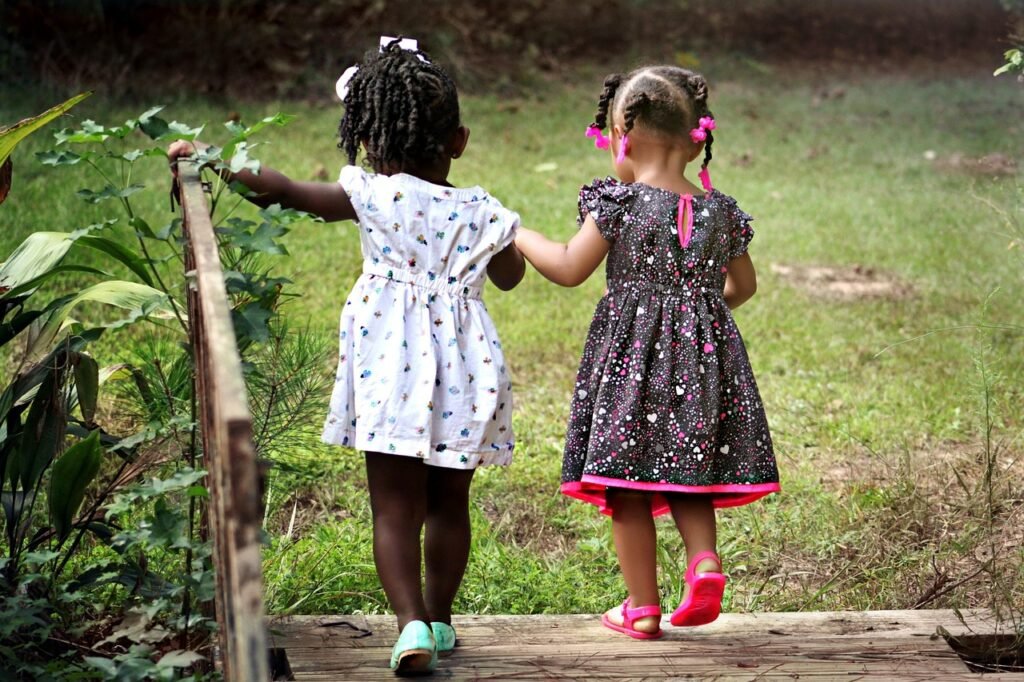 girls, children, friends, kids, young, sisters, little girls, childhood, friendship, happiness, walk, walking, together, outd