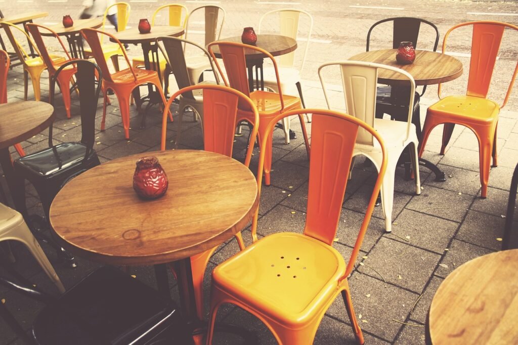 cafe, sidewalk cafe, sidewalk, city, street, chairs, tables, pub, bar, lunch, sunday, break, tourism, coffee, rotterdam, neth