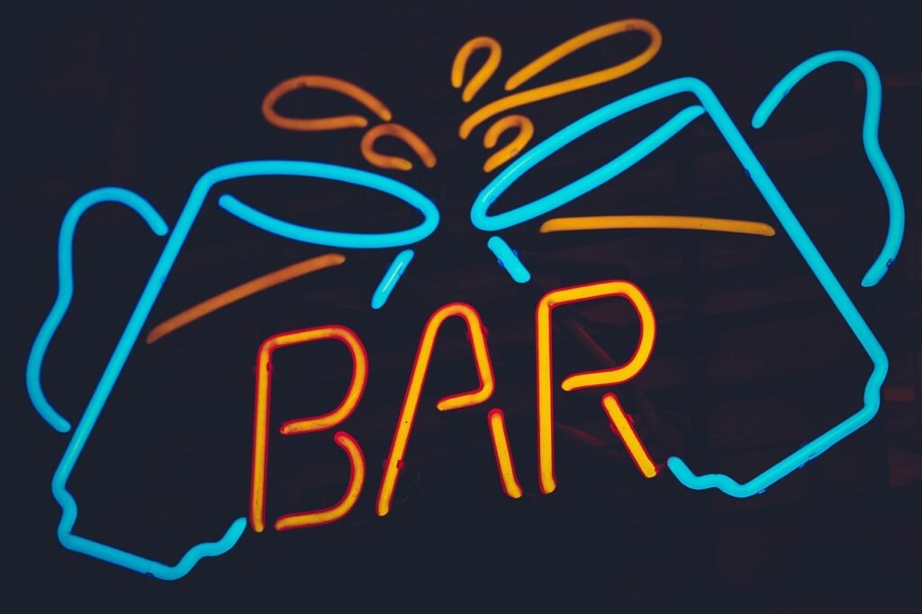 advert, advertising, alcohol, american, bar, beer, black, city, club, concept, display, drink, electric, entertainment, fluor