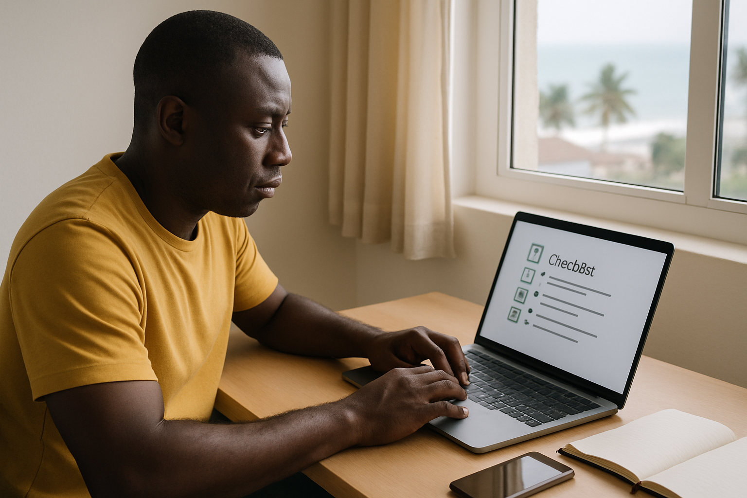 Adult reviewing an online companion profile safety checklist in Cape Coast