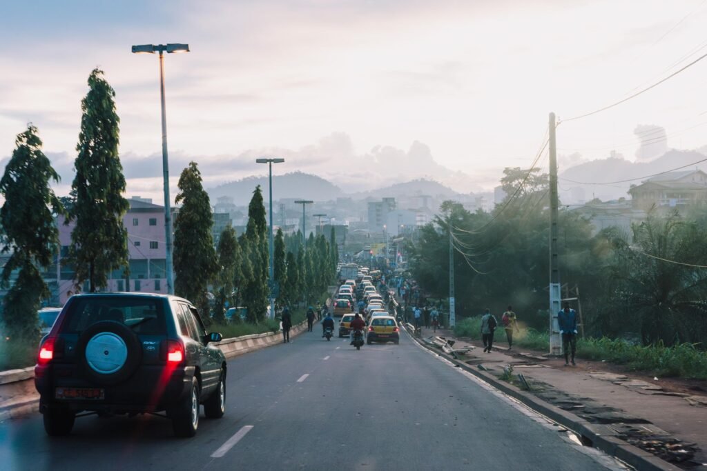 Late afternoon street scene in a Ghanaian regional town