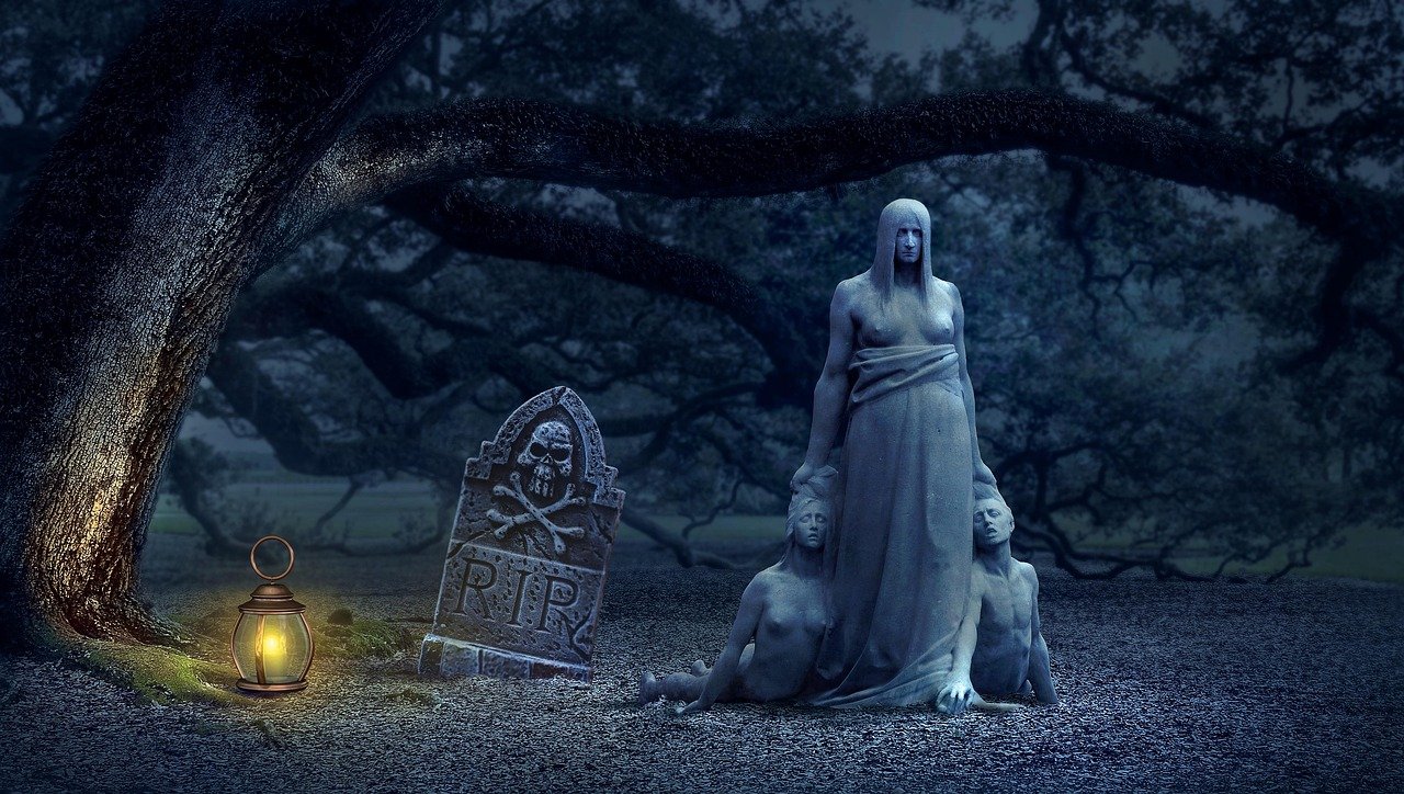 tombstone, lantern, graveyard, fantasy, creepy, composing, weird, darkness, mystical, gloomy, scary, horror, nightmare, gothi