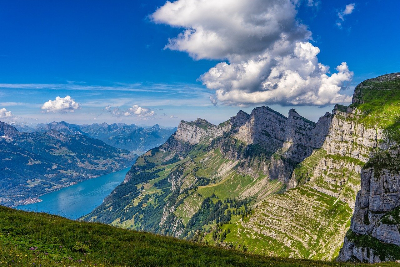 mountains, alps, chäserrugg, churfirsten, landscape, switzerland, st gallen, nature, summit, hike, summer, mountain landscape