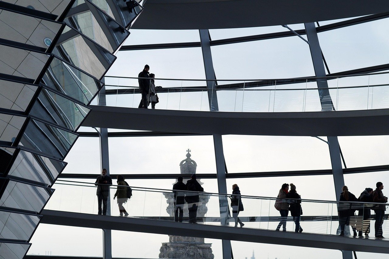 reichstag dome, building, people, silhouette, architecture, interior, dome, landmark, reichstag, berlin, germany, modern arch