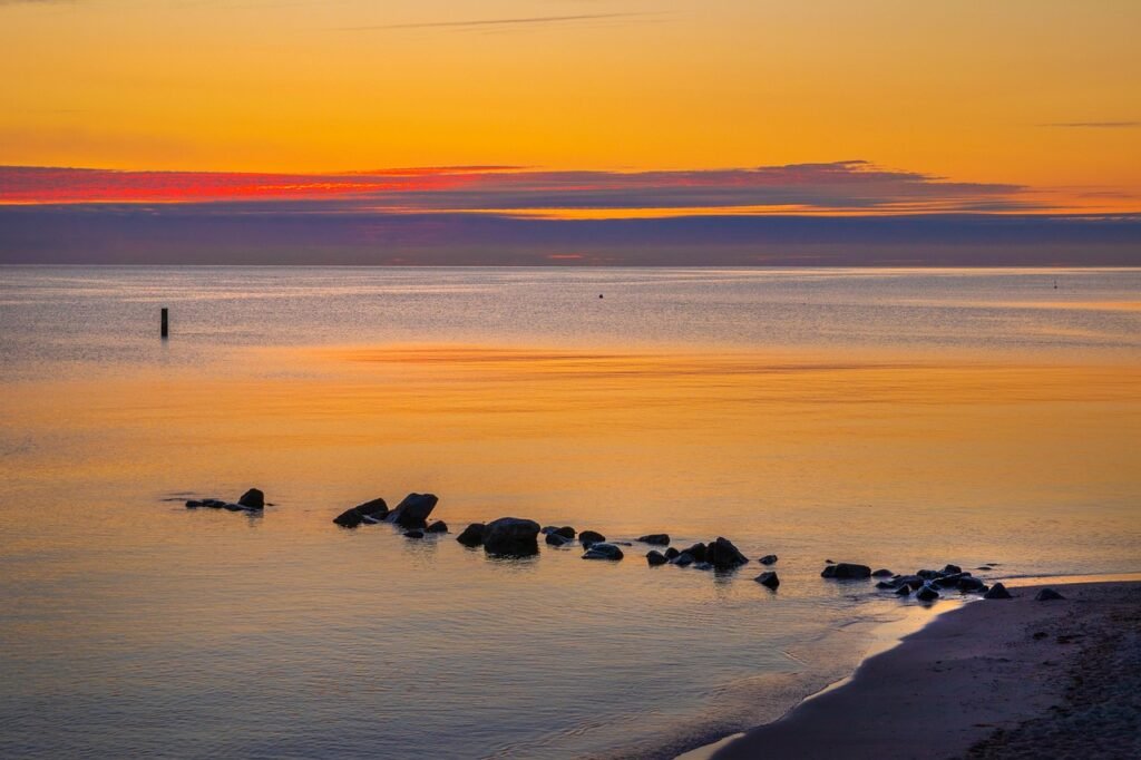sunrise, sea, baltic sea, lake, beach, summer, niendorf, landscape, nature, water, waves, sea, sea, sea, sea, sea, summer, su
