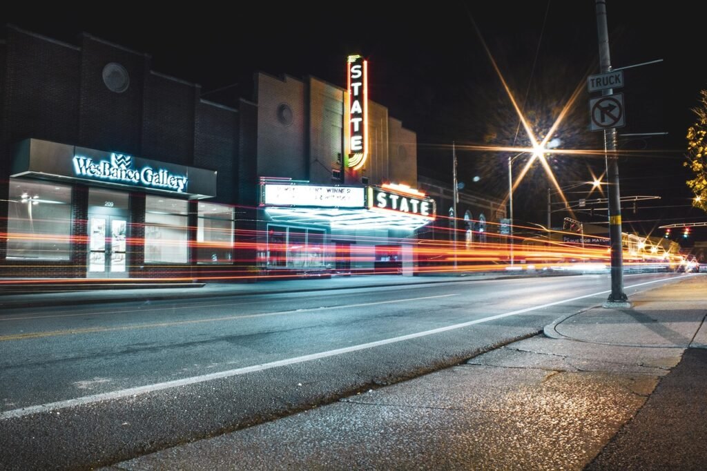 night, road, city, light streaks, long exposure, skyline, town, buildings, evening, traffic, street, highway, outdoors, road,