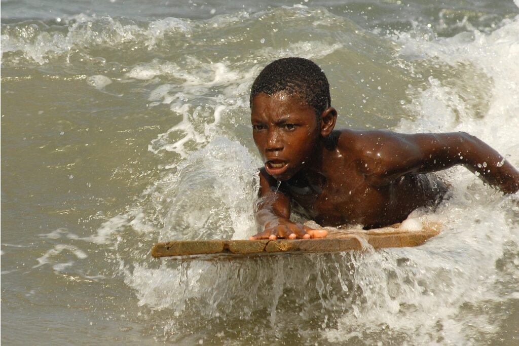 ghana, nature, boy, sea, surfer, surfing